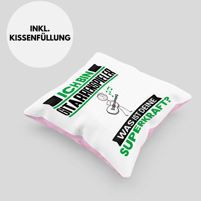 Gitarrenspieler Kissen mit Füllung 40x40 Geschenk für Gitarrenspieler Geburtstag Lustiger Spruch Was Ist Deine Superkraft (Grau) Rosa Trendation
