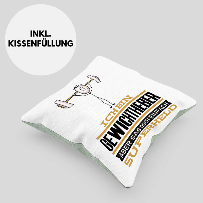 Gewichtheber Geschenk Kissen mit Füllung 40x40 Ich Bin Gewichtheber Aber Sag Doch Einfach Superheld Lustige Geschenkdiee für Gewichtheber (Grau) Grün Trendation