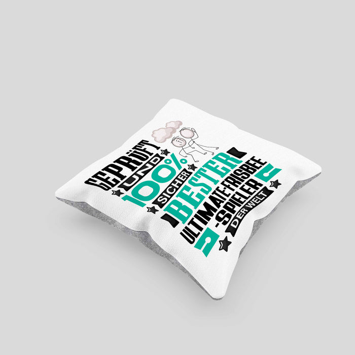 Ultimate-Frisbee-Spieler Geschenk Lustiger Spruch für Ultimate-Frisbee-Spieler Geschenkidee Bester Ultimate-Frisbee-Spieler Der WeltKissen mit Füllung 40x40 (Grau) Grau Trendation
