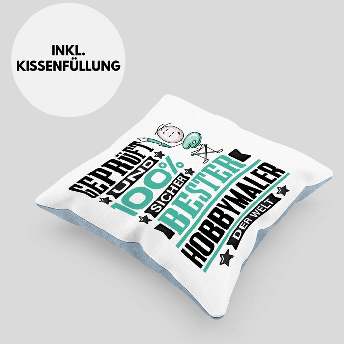 Hobbymaler Geschenk Lustiger Spruch für Hobbymaler Geschenkidee Bester Hobbymaler Der WeltKissen mit Füllung 40x40 (Grau) Blau Trendation