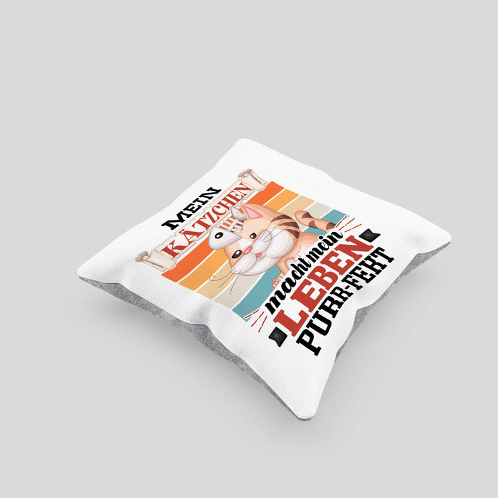 Katze Kissen mit Füllung 40x40 Geschenk Spruch Geschenkidee für Katzen-Mama Papa Katzenliebhaber Mein Kätzen Macht Mein Leben Purr-pekt (Grau) Grau Trendation