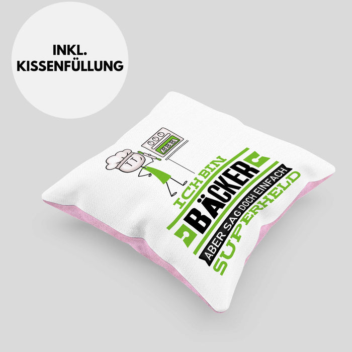 Bäcker Geschenk Kissen mit Füllung 40x40 Ich Bin Bäcker Aber Sag Doch Einfach Superheld Lustige Geschenkdiee für Bäcker (Grau) Rosa Trendation