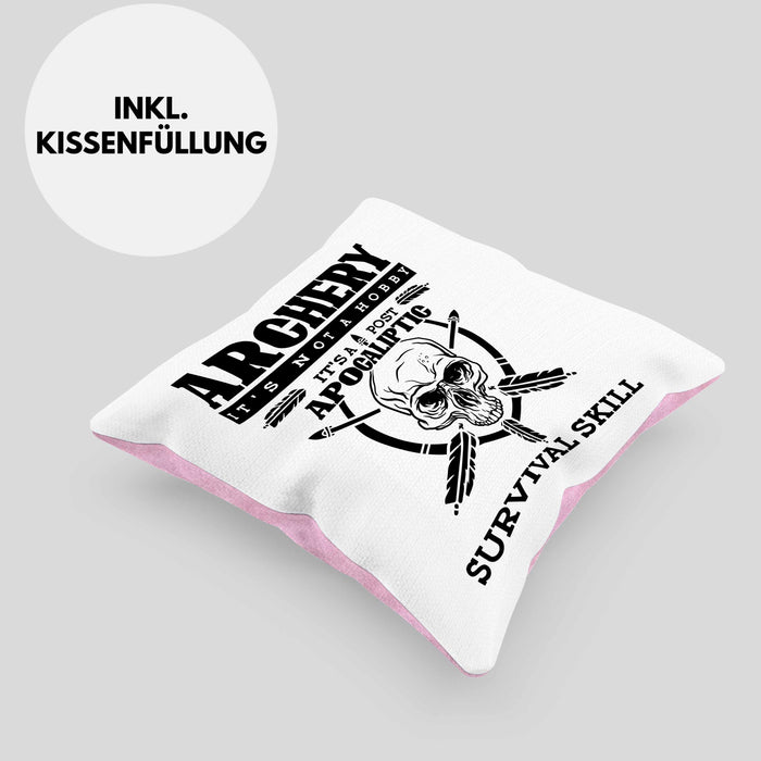 Lustige Bogenschießen Kissen mit Füllung 40x40 Bogenschütze Motiv Geschenkidee Pfeil und Bogen Fans (Grau) Rosa Trendation