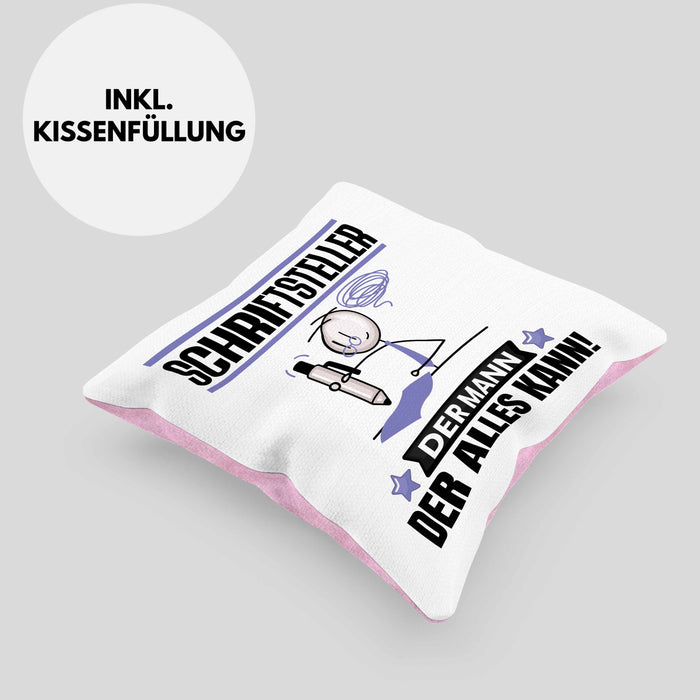 Schriftsteller Kissen mit Füllung 40x40 Geschenk für Schriftsteller Der Mann Der Alles Kann Geschenkidee zum Geburtstag (Grau) Rosa Trendation
