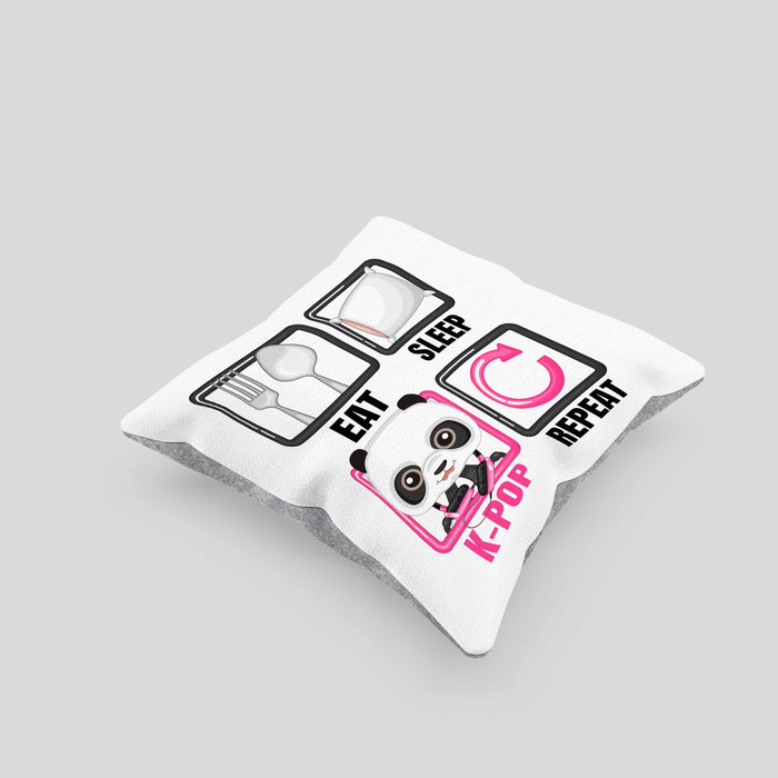 Eat Sleep K-Pop Kissen mit Füllung 40x40 Geschenk Koreanische Musik Kpop Geschenkidee Spruch (Grau) Grau Trendation