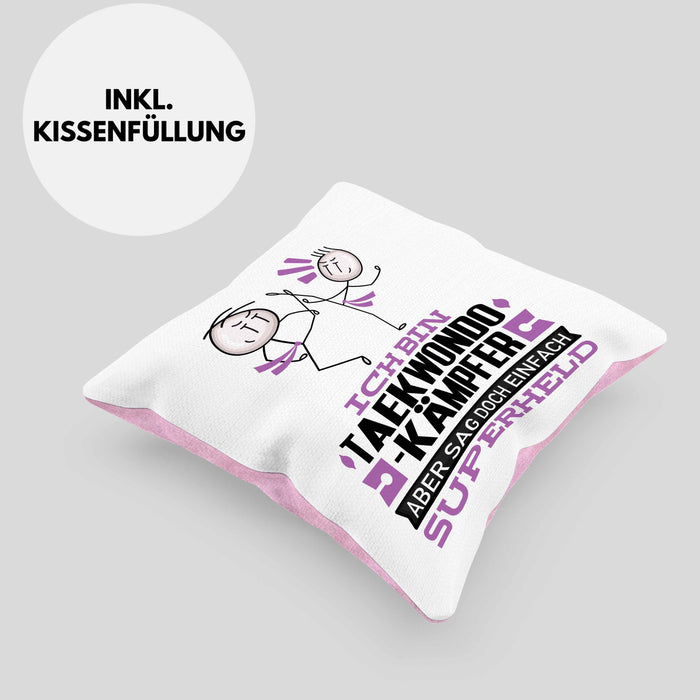 Taekwondo-Kämpfer Geschenk Kissen mit Füllung 40x40 Ich Bin Taekwondo-Kämpfer Aber Sag Doch Einfach Superheld Lustige Geschenkdiee für Taekwondo-Kämpfer (Grau) Rosa Trendation