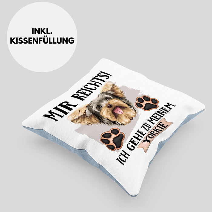 Yorkie Besitzer Kissen mit Füllung 40x40 Geschenk Lustiger Spruch Geschenkidee Mir Reichts Ich Geh Zu Meinem Yorkie (Grau) Blau Trendation