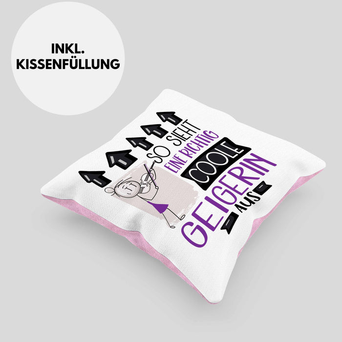 Geigerin Geschenk Kissen mit Füllung 40x40 Geschenkidee für Geigerin Geburtstag Weihnachten Spruch So Sieht Eine Richtig Coole Geigerin Aus (Grau) Rosa Trendation