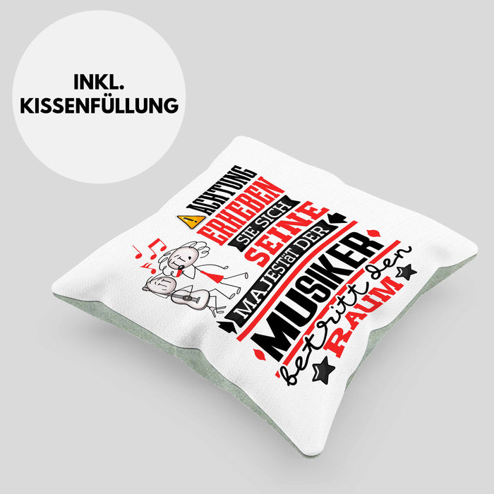 Musiker Geschenk Kissen mit Füllung 40x40 Lustiger Spruch Erheben Sie Sich Der Musiker Betritt den Raum (Grau) Grün Trendation