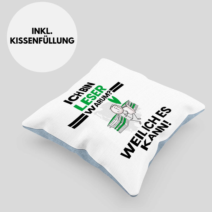 Leser Geschenk Kissen mit Füllung 40x40 Lustiger Spruch Ich Bin Leser Warum Weil Ich Es Kann Geschenkidee Bester Leser Geburtstag (Grau) Blau Trendation