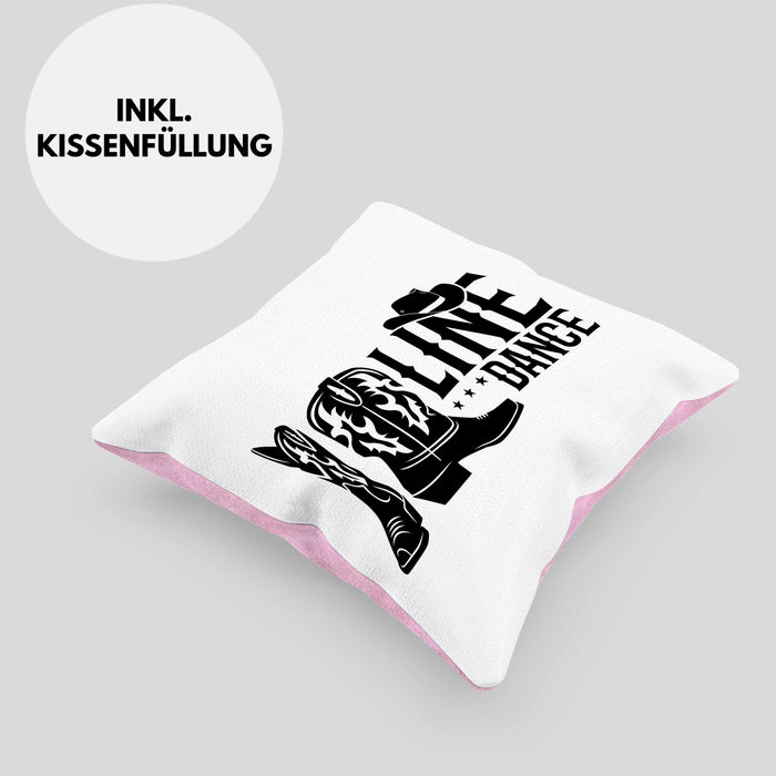 Line Dance Kissen mit Füllung 40x40 Geschenk Spruch Linedance KafffeeKissen mit Füllung 40x40 Spruch (Grau) Rosa Trendation