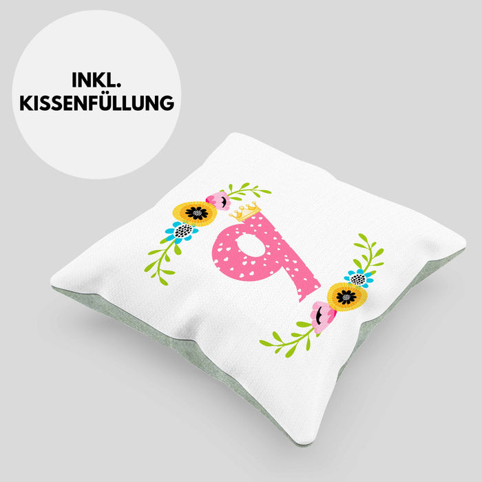 9. Geburtstag Mädchen Kissen mit Füllung 40x40 Geschenk zum Neunten Geburtsagsparty Grafik Krone 9 Jahre Alt (Grau) Grün Trendation