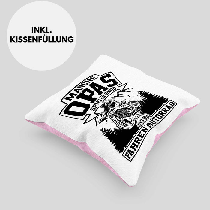 Motorrad Opa Kissen mit Füllung 40x40 Geschenk Echte Opas Fahren Motorrad Geschenkidee Vatertag Opa Biker (Grau) Rosa Trendation