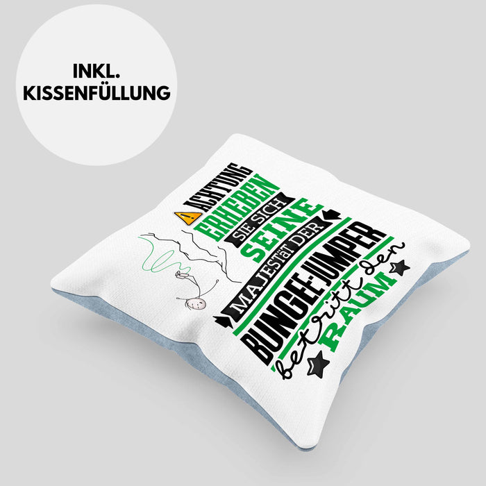 Bungee-Jumper Geschenk Kissen mit Füllung 40x40 Lustiger Spruch Erheben Sie Sich Der Bungee-Jumper Betritt den Raum (Grau) Blau Trendation