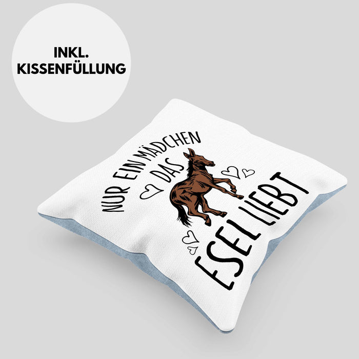 Lustige Esel-Kissen mit Füllung 40x40 Geschenk für Mädchen, die Esel lieben "Nur Ein Mädchen Das Esel Liebt" (Grau) Blau Trendation
