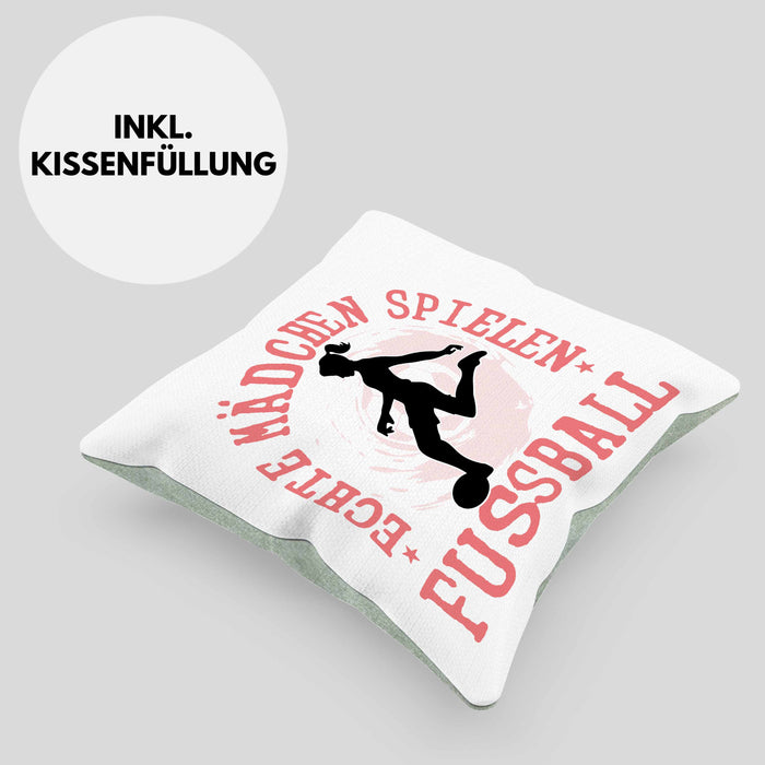 Mädchen Fußball Kissen mit Füllung 40x40 Geschenk Echte Mädchen Spielen Fußball Frauen-Fussball (Grau) Grün Trendation