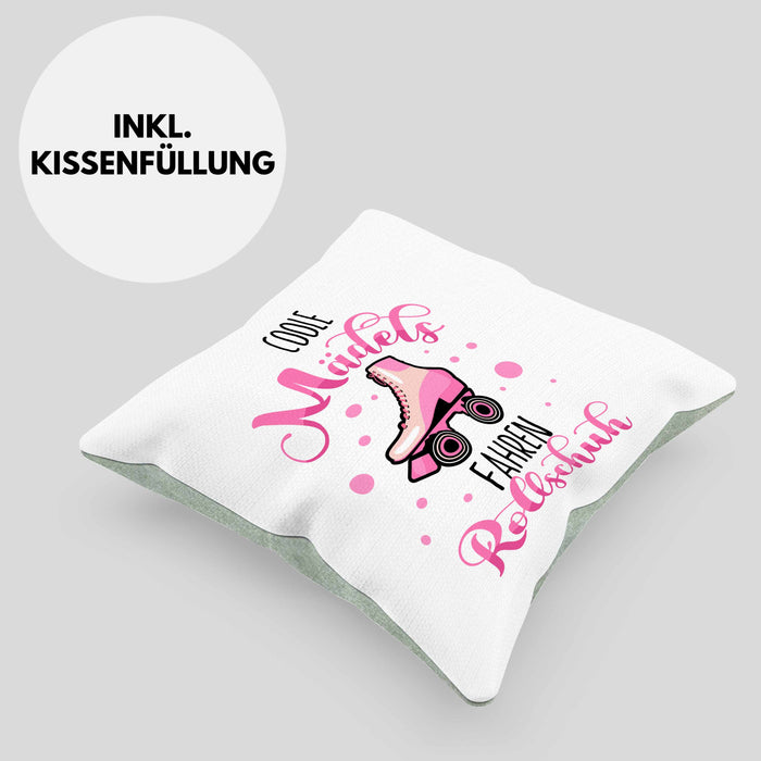 Lustige Rollschuh-Kissen mit Füllung 40x40 Geschenk für Rollschuhfahrerinnen Coole Mädels Fahren Rollschuh (Grau) Grün Trendation