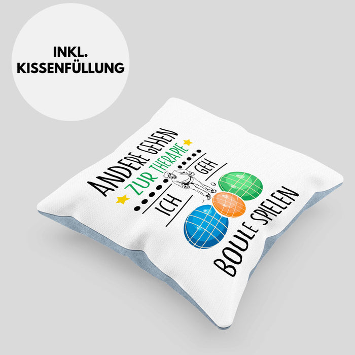 Boule Kissen mit Füllung 40x40 Geschenk Boule-Spieler Geschenkidee Spruch Andere Gehen Zur Therapie Ich Geh Boule Spielen (Grau) Blau Trendation
