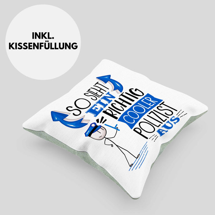 Polizist Kissen mit Füllung 40x40 Geschenk So Sieht Ein RIchtig Cooler Polizist Aus Geschenkidee Lustiger Spruch Geburtstag (Grau) Grün Trendation
