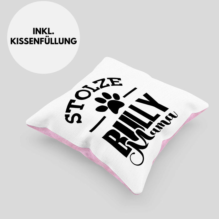 Hunde Kissen mit Füllung 40x40 Geschenk für stolze Bully-Mamas Bully Hunde Geschenkidee (Grau) Rosa Trendation