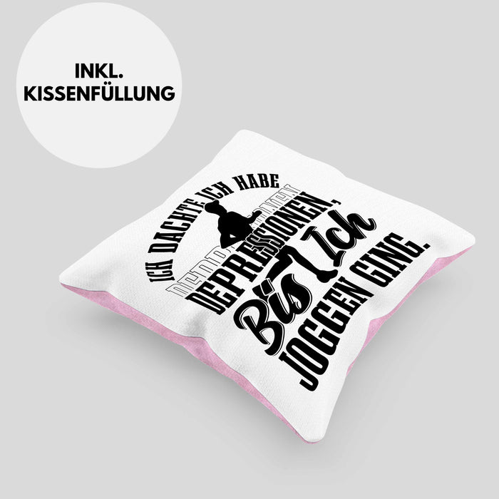 Joggen Geschenk Kissen mit Füllung 40x40 Spruch Ich Dachte Ich Habe Depressionen Bis Ich Joggen War Geschenkidee Jogger (Grau) Rosa Trendation