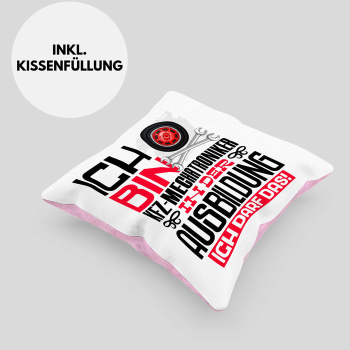 Kfz-Mechatroniker Ausbildung Kissen mit Füllung 40x40 Geschenk Ich Bin Kfz-Mechatroniker In Der Ausbildung Ich Darf Das Geschenkidee Spruch (Grau) Rosa Trendation