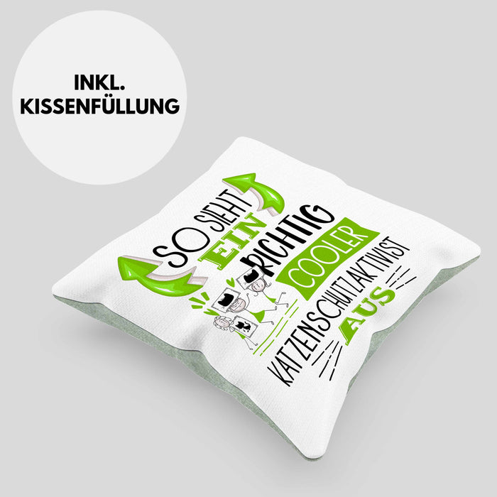 Katzenschutzaktivist Kissen mit Füllung 40x40 So Sieht Ein Richtig Cooler Katzenschutzaktivist Aus Geschenk Lustiger Spruch Geschenkidee (Grau) Grün Trendation