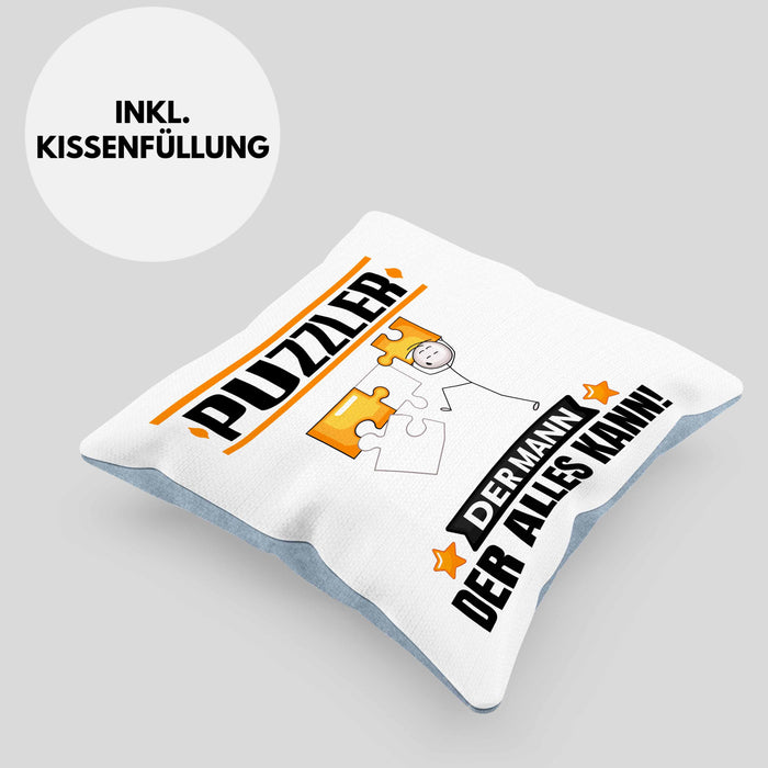 Puzzler Kissen mit Füllung 40x40 Geschenk für Puzzler Der Mann Der Alles Kann Geschenkidee zum Geburtstag (Grau) Blau Trendation