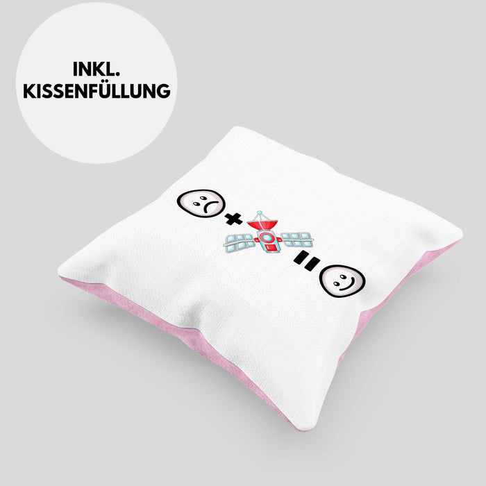 Sateliten Kissen mit Füllung 40x40 Geschenk für Sateliten Weltraum Weltall Fans Lustige Geschenkidee :( + Satelit = :) (Grau) Rosa Trendation