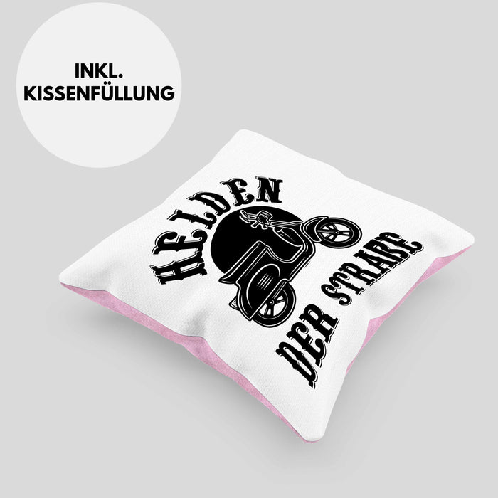 Mofa Geschenk Kissen mit Füllung 40x40 Helden Der Strasse Mofa Mofa Führerschein (Grau) Rosa Trendation