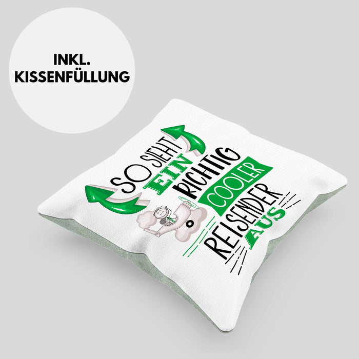 So Sieht Ein Richtig Cooler Reisender Aus Geschenk Kissen mit Füllung 40x40 Lustiger Spruch Geschenkidee (Grau) Grün Trendation