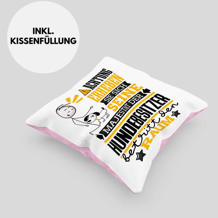 Hundebesitzer Geschenk Kissen mit Füllung 40x40 Lustiger Spruch Erheben Sie Sich Der Hundebesitzer Betritt den Raum (Grau) Rosa Trendation