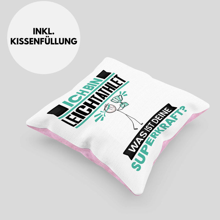Leichtathlet Kissen mit Füllung 40x40 Geschenk für Leichtathlet Geburtstag Lustiger Spruch Was Ist Deine Superkraft (Grau) Rosa Trendation