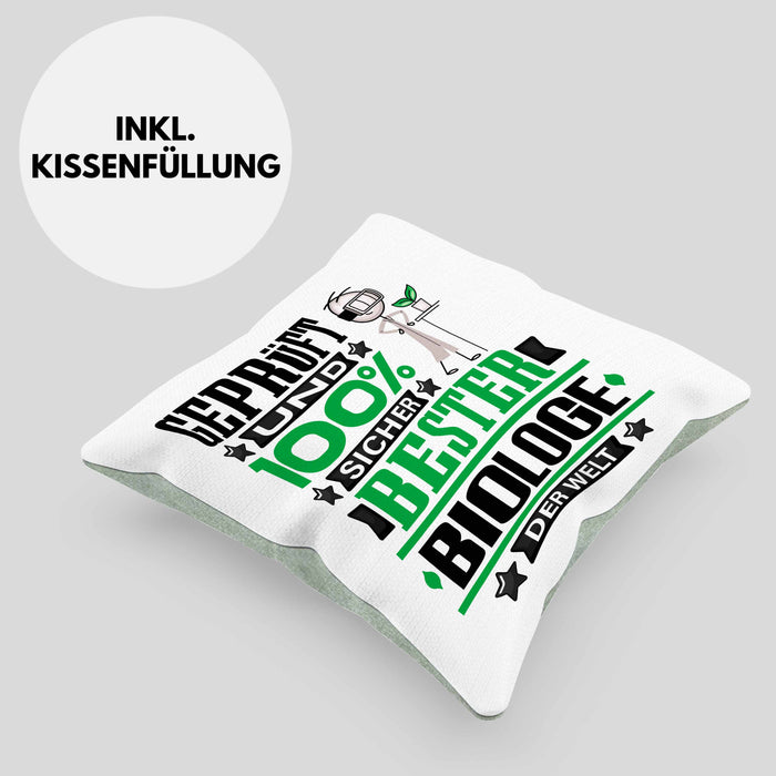 Biologe Geschenk Lustiger Spruch für Biologe Geschenkidee Bester Biologe Der WeltKissen mit Füllung 40x40 (Grau) Grün Trendation