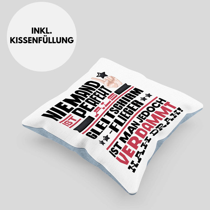 Gleitschirmflieger Geschenk Kissen mit Füllung 40x40 Lustige Geschenkidee für Gleitschirmflieger Geburtstag Niemand Ist Perfekt Aber Als Gleitschirmflieger Ist Man Nah Dran (Grau) Blau Trendation