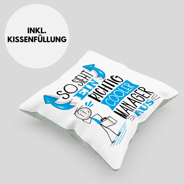 Manager Kissen mit Füllung 40x40 Geschenk So Sieht Ein RIchtig Cooler Manager Aus Geschenkidee Lustiger Spruch Geburtstag (Grau) Grün Trendation