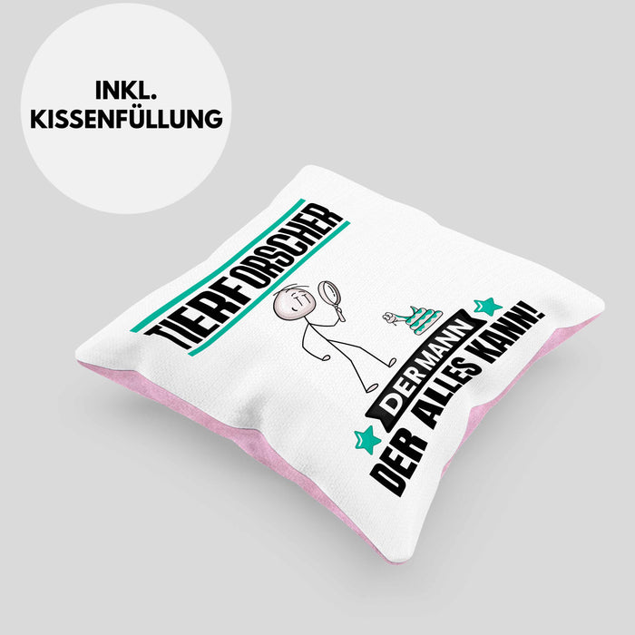Tierforscher Kissen mit Füllung 40x40 Geschenk für Tierforscher Der Mann Der Alles Kann Geschenkidee zum Geburtstag (Grau) Rosa Trendation