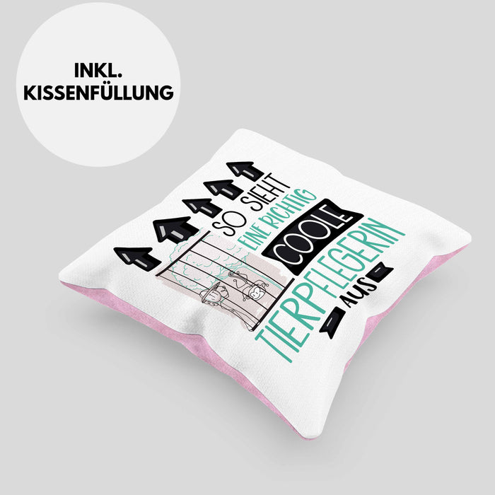 Tierpflegerin Geschenk Kissen mit Füllung 40x40 Lustig Geschenkidee für Tierpflegerin Geburtstag So Sieht Eine Richtig Coole Tierpflegerin Aus Frauen Spruch (Grau) Rosa Trendation