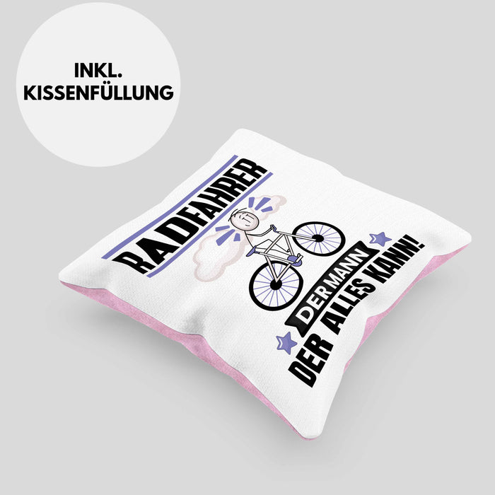 Radfahrer Kissen mit Füllung 40x40 Geschenk für Radfahrer Der Mann Der Alles Kann Geschenkidee zum Geburtstag (Grau) Rosa Trendation