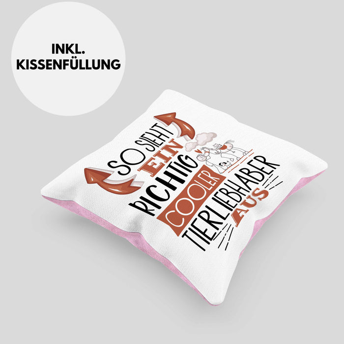 So Sieht Ein Richtig Cooler Tierwohlhaber Aus Geschenk Kissen mit Füllung 40x40 Lustiger Spruch Geschenkidee (Grau) Rosa Trendation