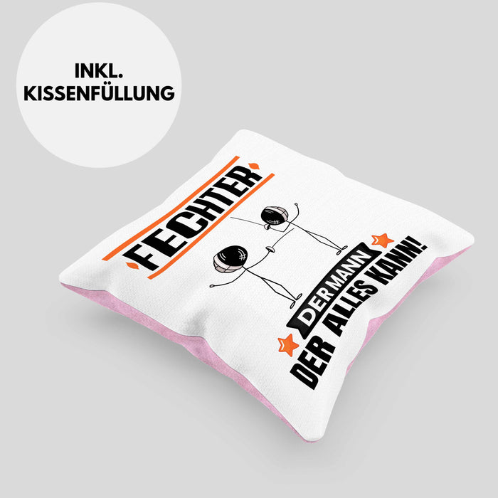 Fechter Kissen mit Füllung 40x40 Geschenk für Fechter Der Mann Der Alles Kann Geschenkidee zum Geburtstag (Grau) Rosa Trendation