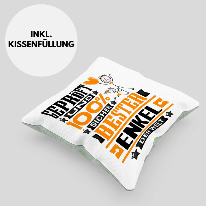 Enkel Geschenk Lustiger Spruch für Enkel Geschenkidee Bester Enkel Der WeltKissen mit Füllung 40x40 (Grau) Grün Trendation