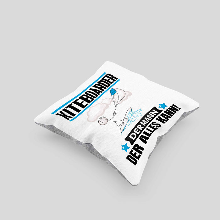Kiteboarder Kissen mit Füllung 40x40 Geschenk für Kiteboarder Der Mann Der Alles Kann Geschenkidee zum Geburtstag (Grau) Grau Trendation