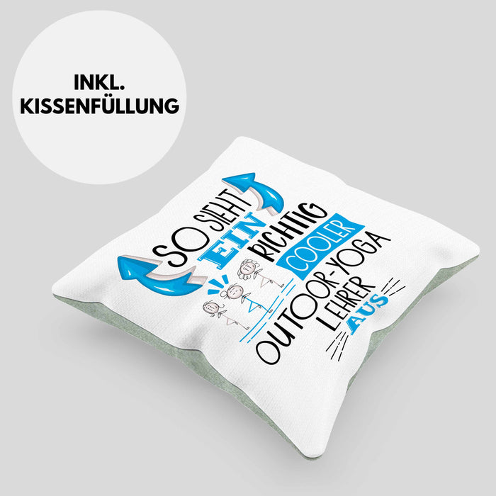 So Sieht Ein Richtig Cooler Outdoor-Yoga-Lehrer Aus Kissen mit Füllung 40x40 Geschenk für Outdoor-Yoga-Lehrer Geburtstag Geschenkdiee (Grau) Grün Trendation
