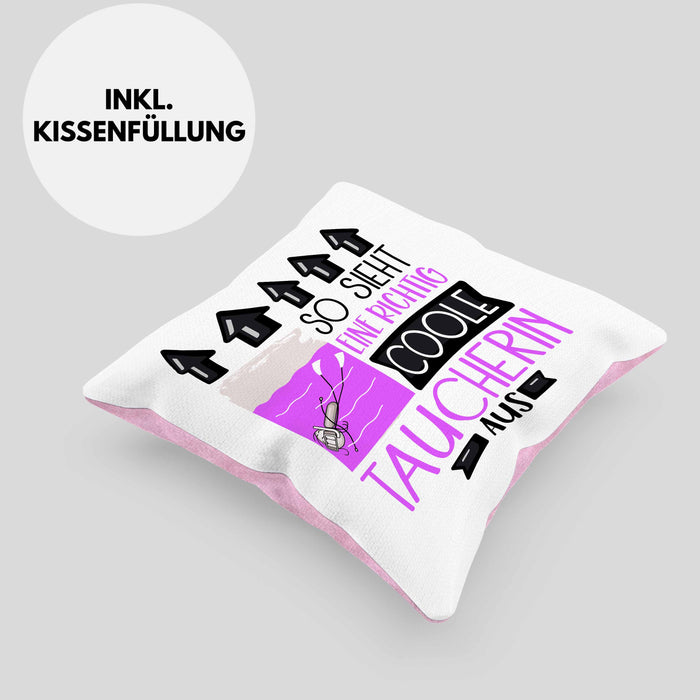 Taucherin Geschenk Kissen mit Füllung 40x40 Lustig Geschenkidee für Taucherin Geburtstag So Sieht Eine Richtig Coole Taucherin Aus Frauen Spruch (Grau) Rosa Trendation