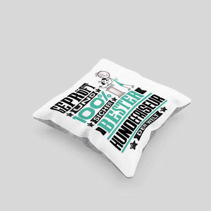 Hundefriseur Geschenk Lustiger Spruch für Hundefriseur Geschenkidee Bester Hundefriseur Der WeltKissen mit Füllung 40x40 (Grau) Grau Trendation