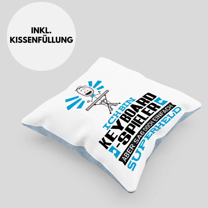 Keyboard-Spieler Geschenk Kissen mit Füllung 40x40 Ich Bin Keyboard-Spieler Aber Sag Doch Einfach Superheld Lustige Geschenkdiee für Keyboard-Spieler (Grau) Blau Trendation