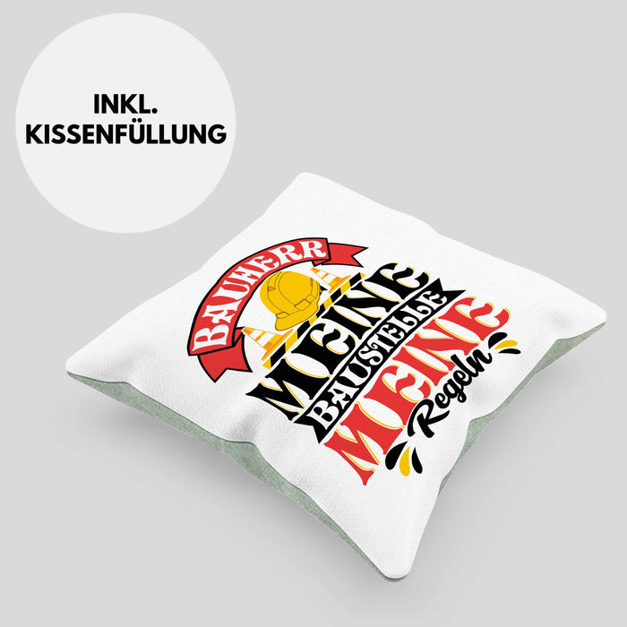 Bauherr Kissen mit Füllung 40x40 Geschenk Bauherr Meine Baustelle Meine Regeln (Grau) Grün Trendation
