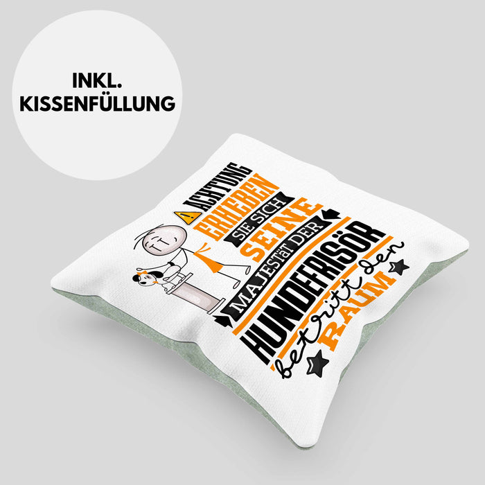 Hundefrisör Geschenk Kissen mit Füllung 40x40 Lustiger Spruch Erheben Sie Sich Der Hundefrisör Betritt den Raum (Grau) Grün Trendation