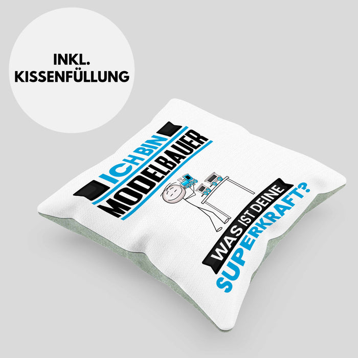 Modelbauer Kissen mit Füllung 40x40 Geschenk für Modelbauer Geburtstag Lustiger Spruch Was Ist Deine Superkraft (Grau) Grün Trendation